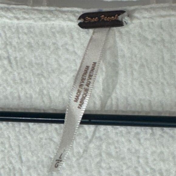 Free People Cream Ruffle Tie Blouse L Balloon Sleeve Boho Cottagecore Lace Knit - Picture 6 of 9